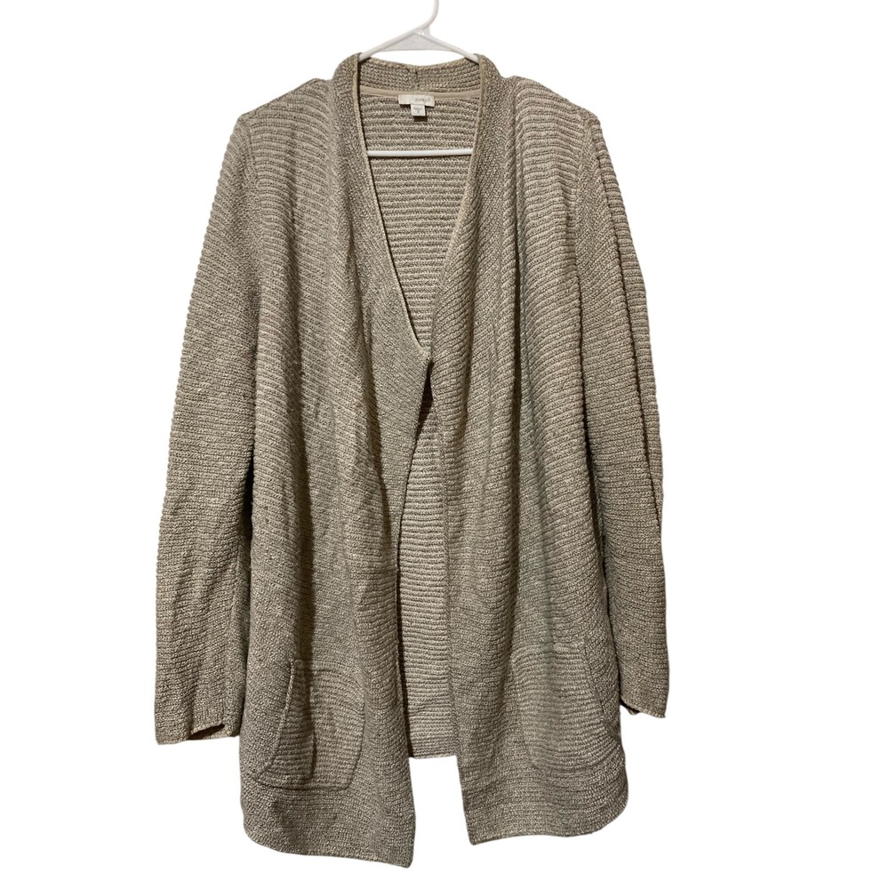 Pure Jill J. Jill Oatmeal Beige Textured Cotton Blend Open Front Cardigan M